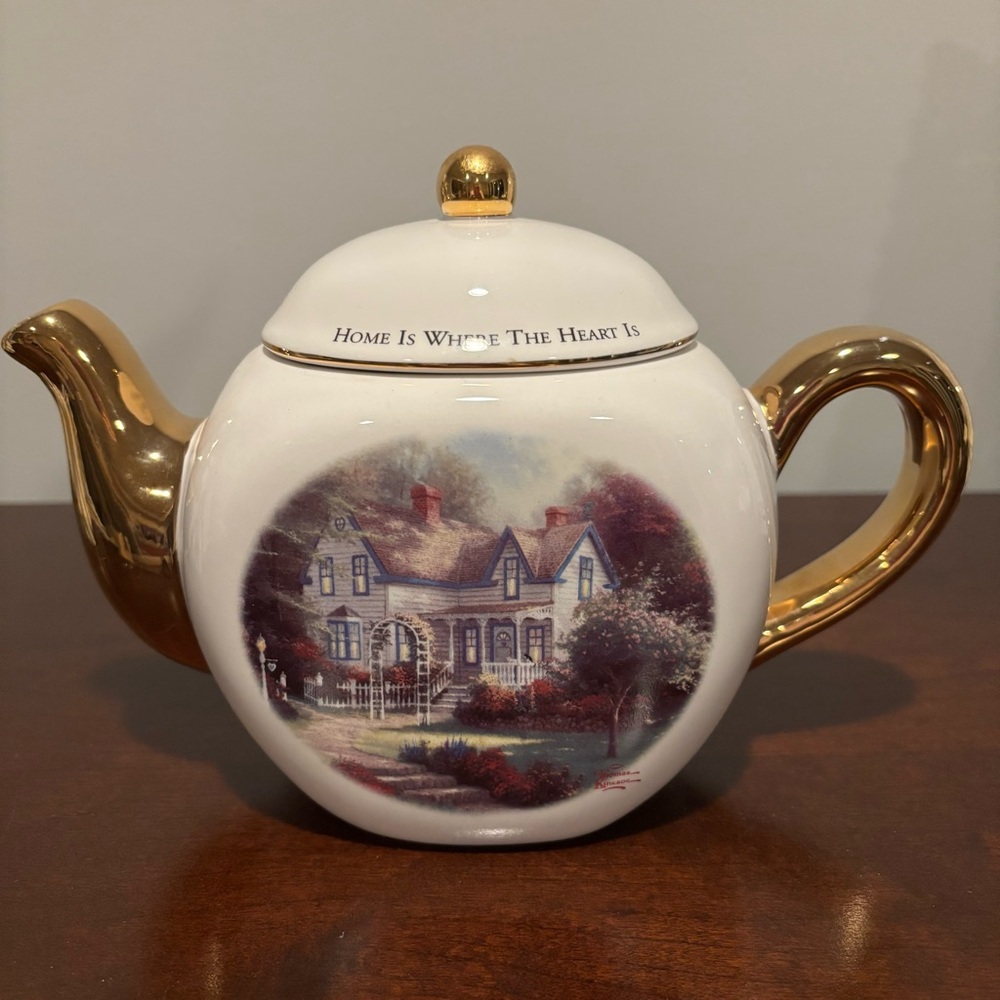 Vintage Thomas Kinkade Teapot Home Is Where The Heart Is Painter of Light 1989